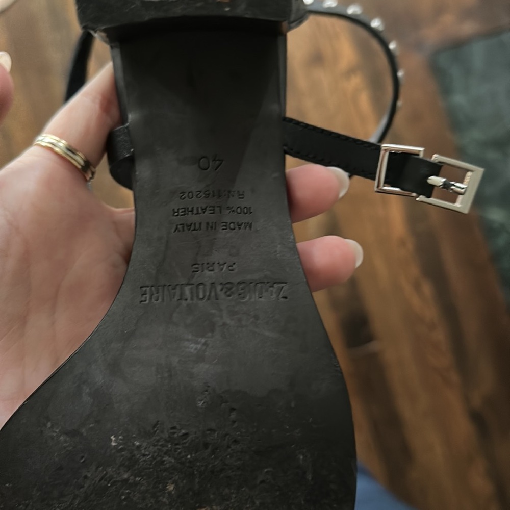 zadig and voltaire sandals Italian Paris black leather jewel sequin ankle - Picture 6 of 6